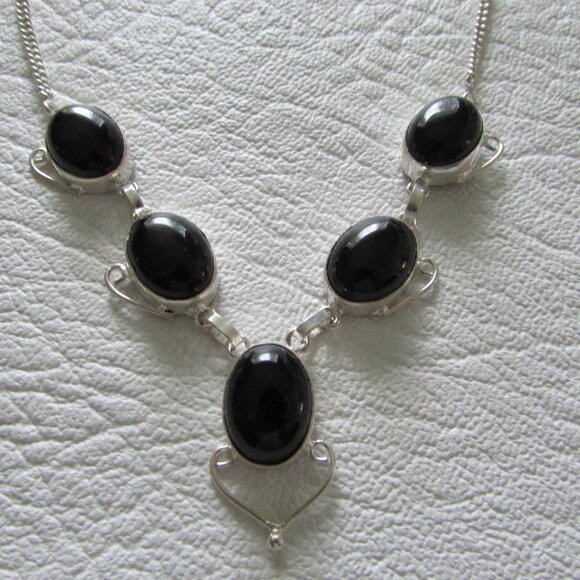 Black Onyx Silver Necklace - NEW - Picture 3 of 7